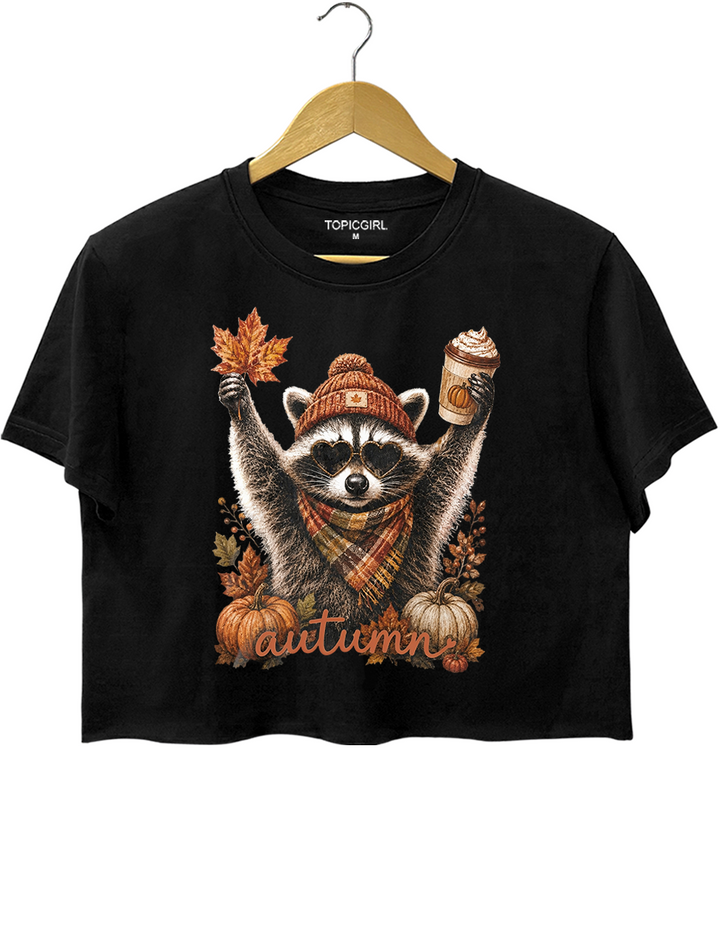Funny Autumn Raccoon Crop Top