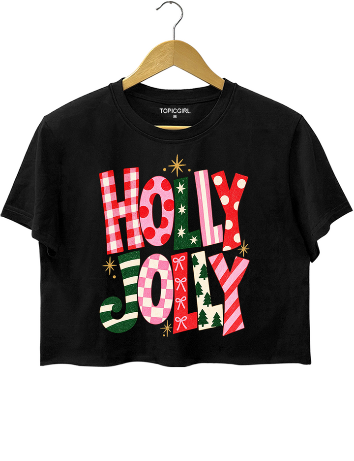 Retro Christmas Holly Jolly Crop Top