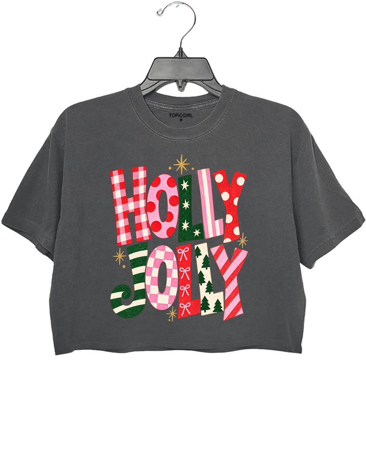 Retro Christmas Holly Jolly Crop Top