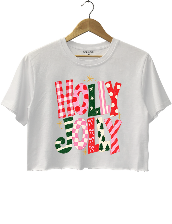 Retro Christmas Holly Jolly Crop Top