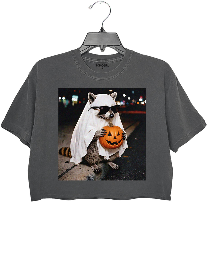 Raccoon Ghost Halloween Crop Top