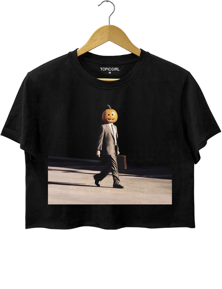 Funny Pumpkin Head Crop Top
