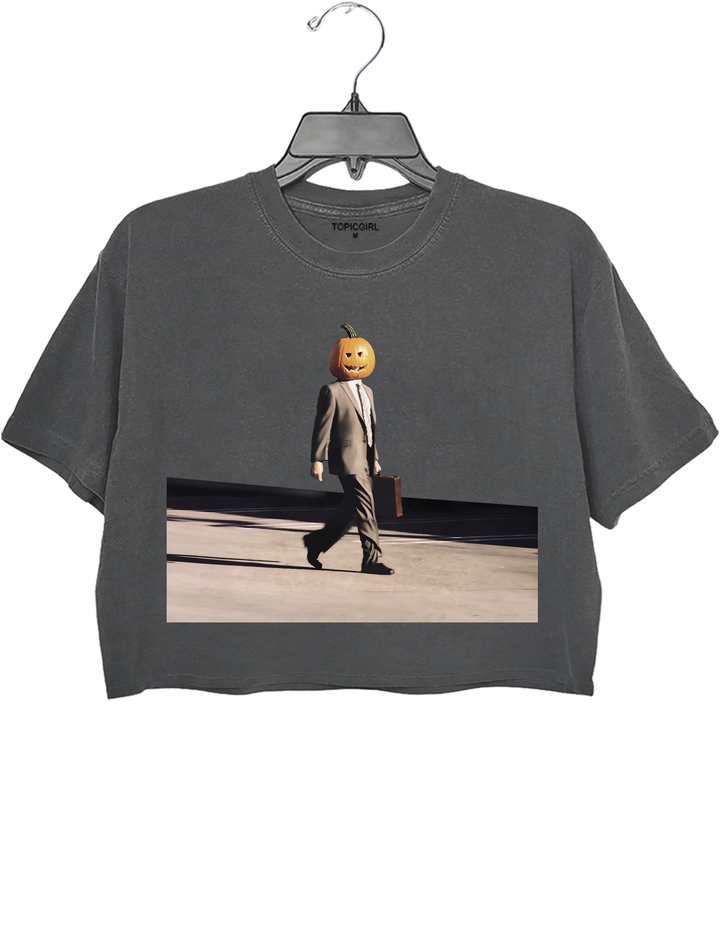 Funny Pumpkin Head Crop Top