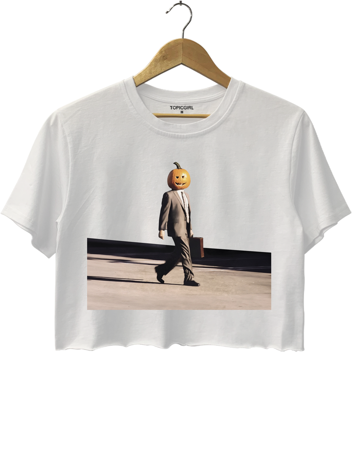 Funny Pumpkin Head Crop Top