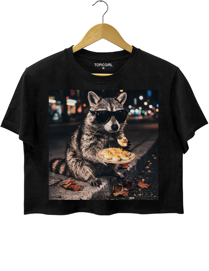 Deviled Eggs Raccoon Crop Top
