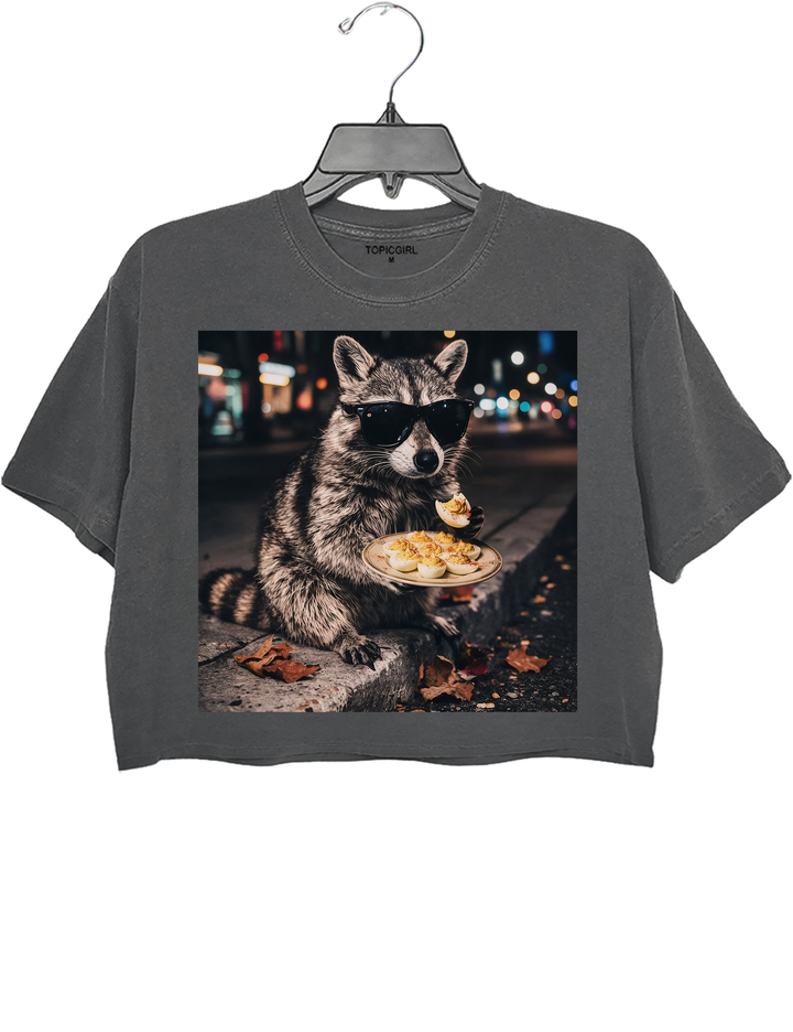 Deviled Eggs Raccoon Crop Top