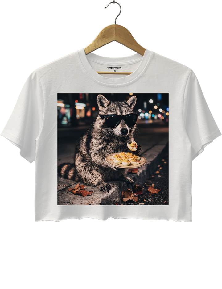 Deviled Eggs Raccoon Crop Top