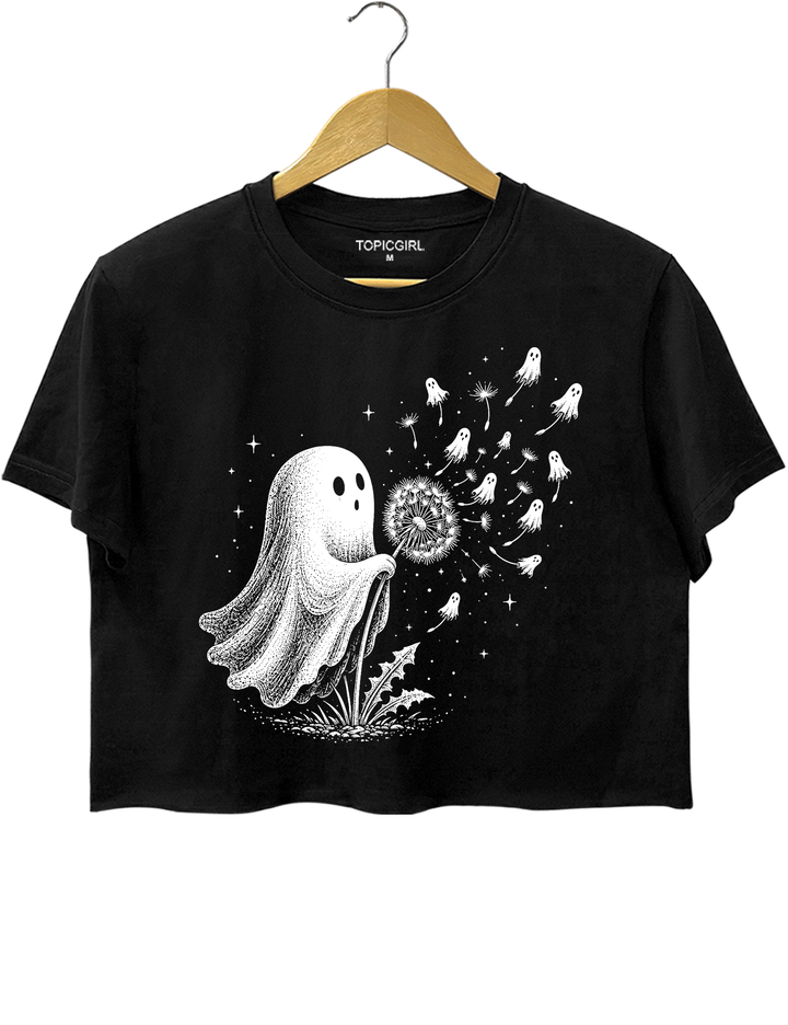 Cute Ghost Blowing Dandelion Crop Top