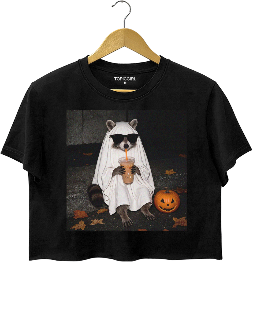 Ghost Raccoon Coffee Funny Halloween Crop Top