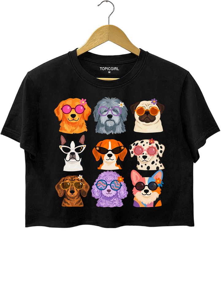 Cool Dogs Sunglasses Crop Top - Black