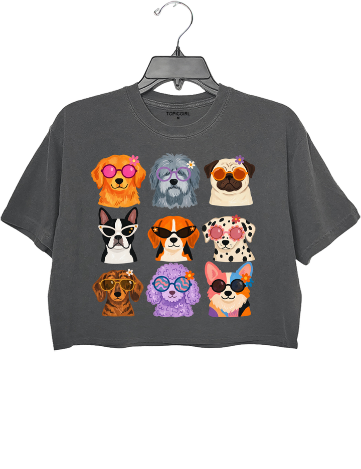 Cool Dogs Sunglasses Crop Top - Gray