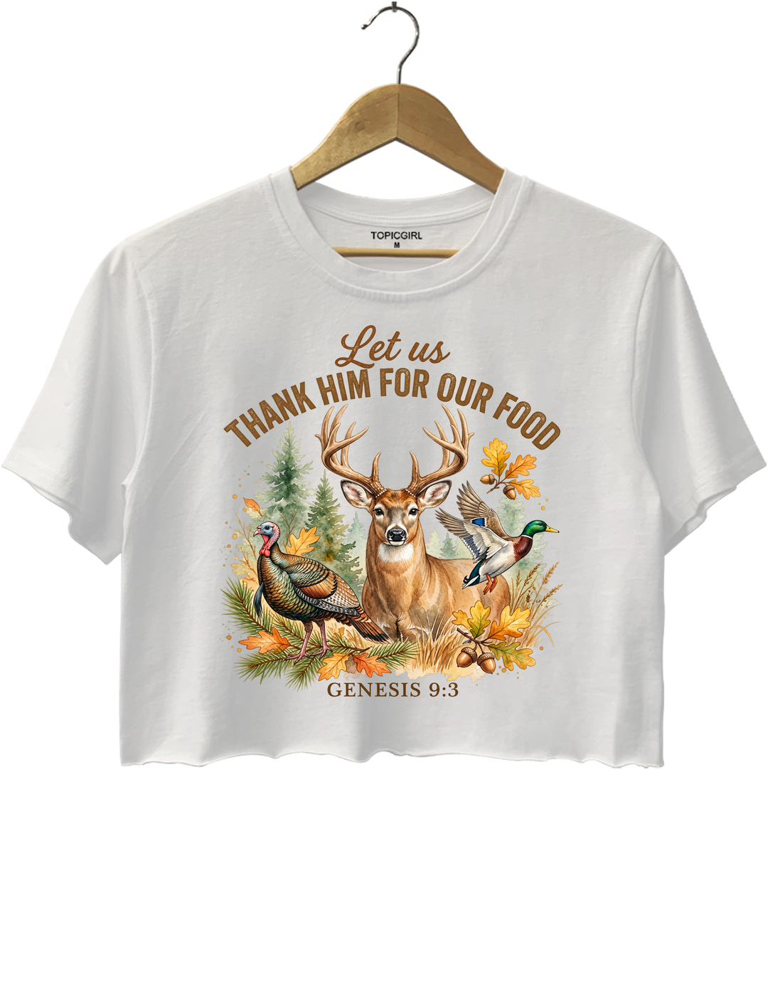 Let Us Thank Him Hunting Crop Top - White