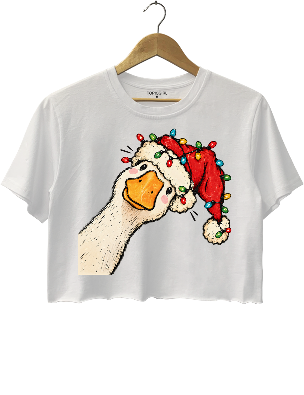 Funny Goose Christmas Crop Top - White