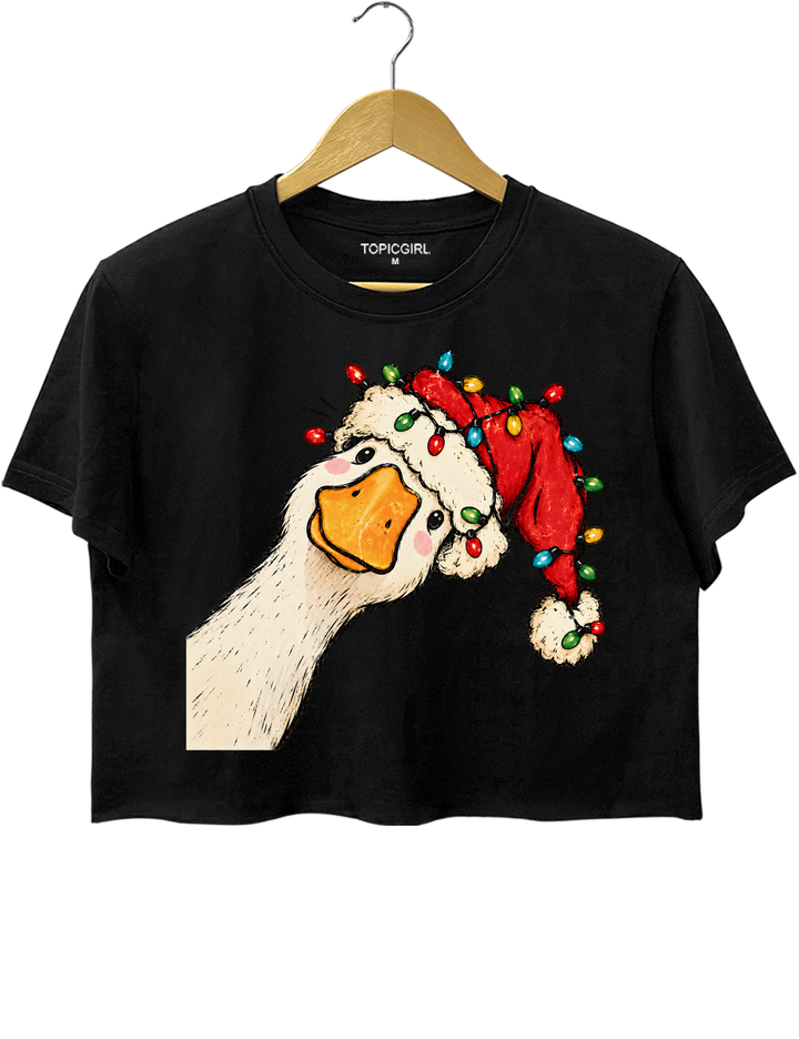 Funny Goose Christmas Crop Top - Black