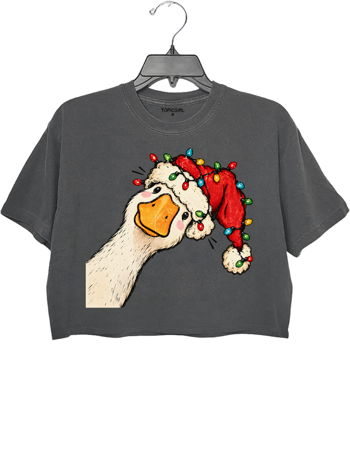 Funny Goose Christmas Crop Top - Gray