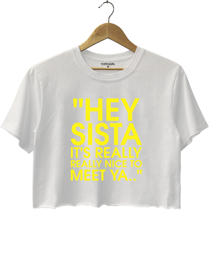 Hey Sista Graphic Crop Top - White