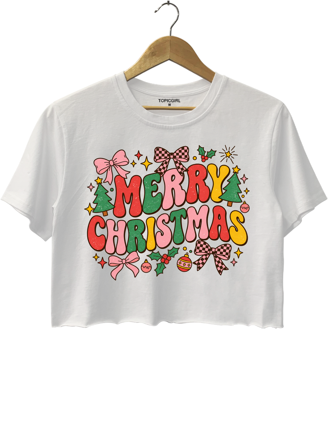 Retro Merry Christmas Crop Top - White