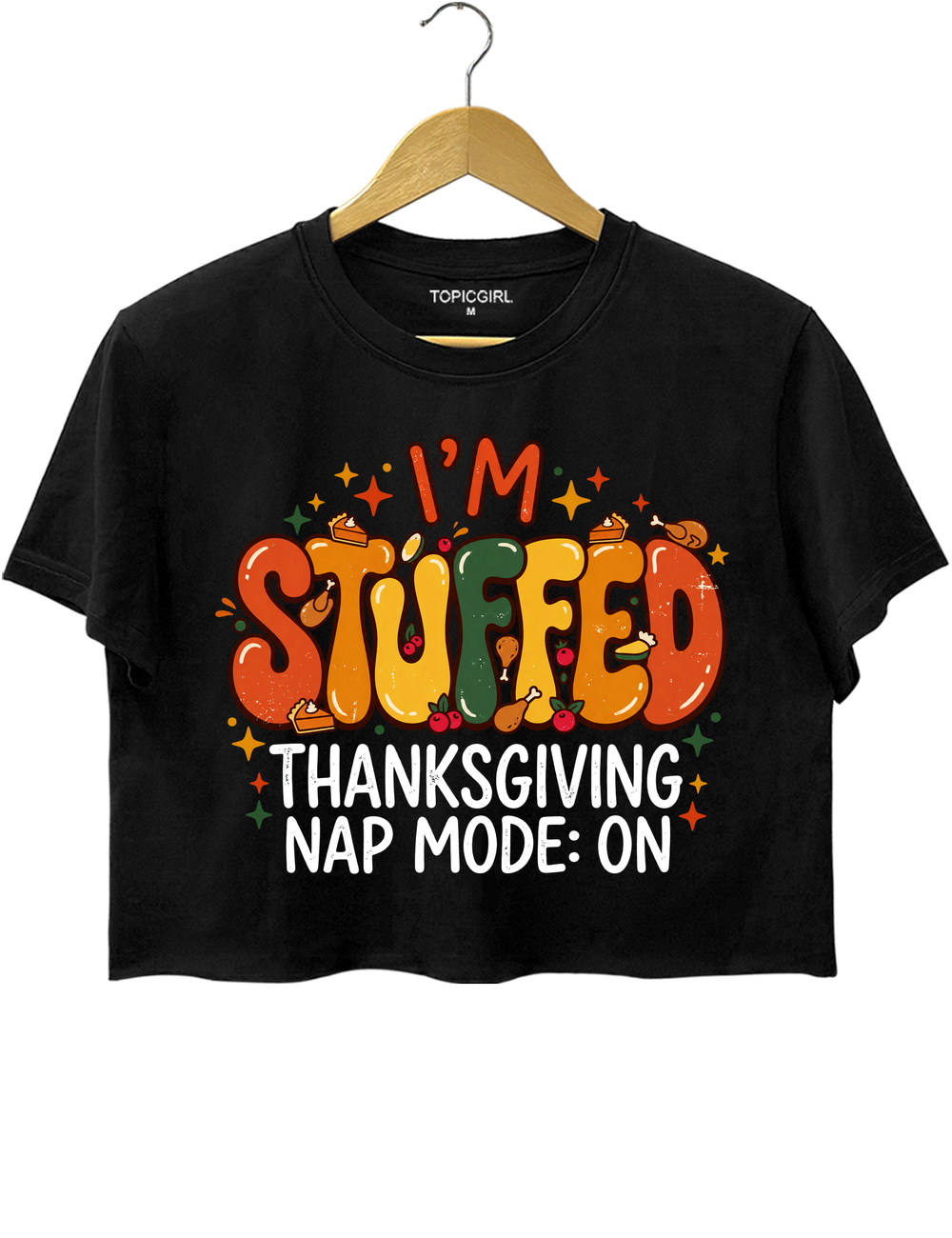 I'm Stuffed Thanksgiving Crop Top - Black