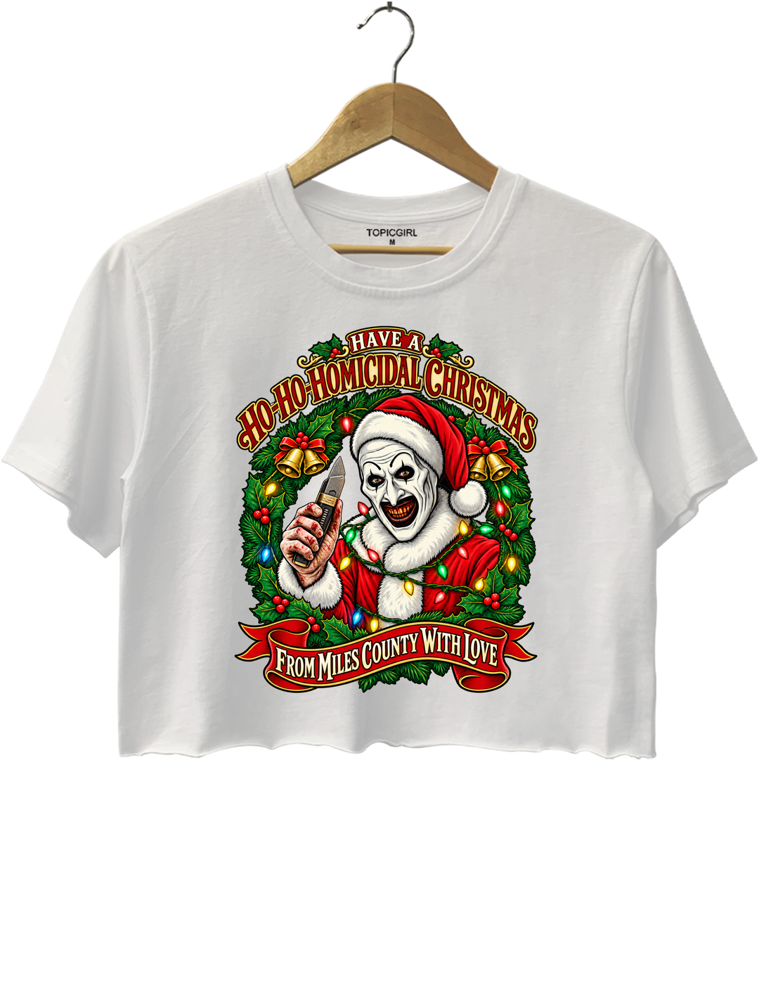 Vintage Art The Clown Christmas Terrifier4 Crop Top - White