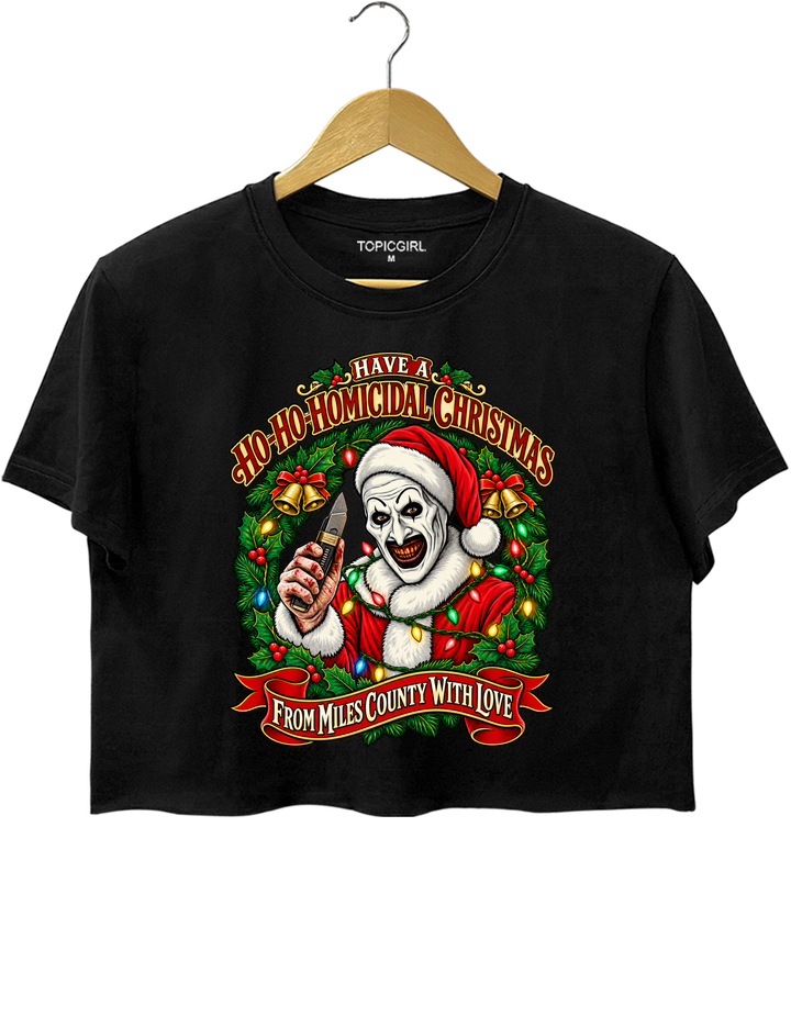 Vintage Art The Clown Christmas Terrifier4 Crop Top - Black