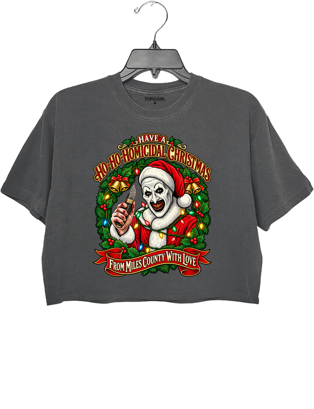 Vintage Art The Clown Christmas Terrifier4 Crop Top - Gray