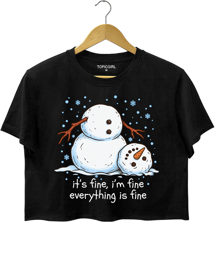 Meltdown Snowman Christmas Crop Top - Black