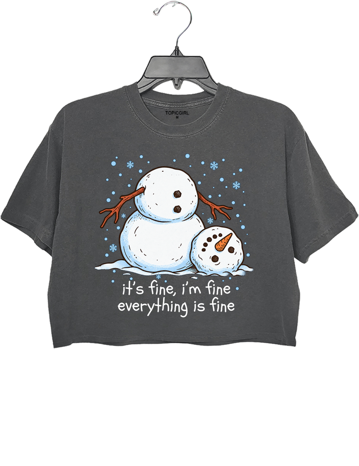 Meltdown Snowman Christmas Crop Top - Gray