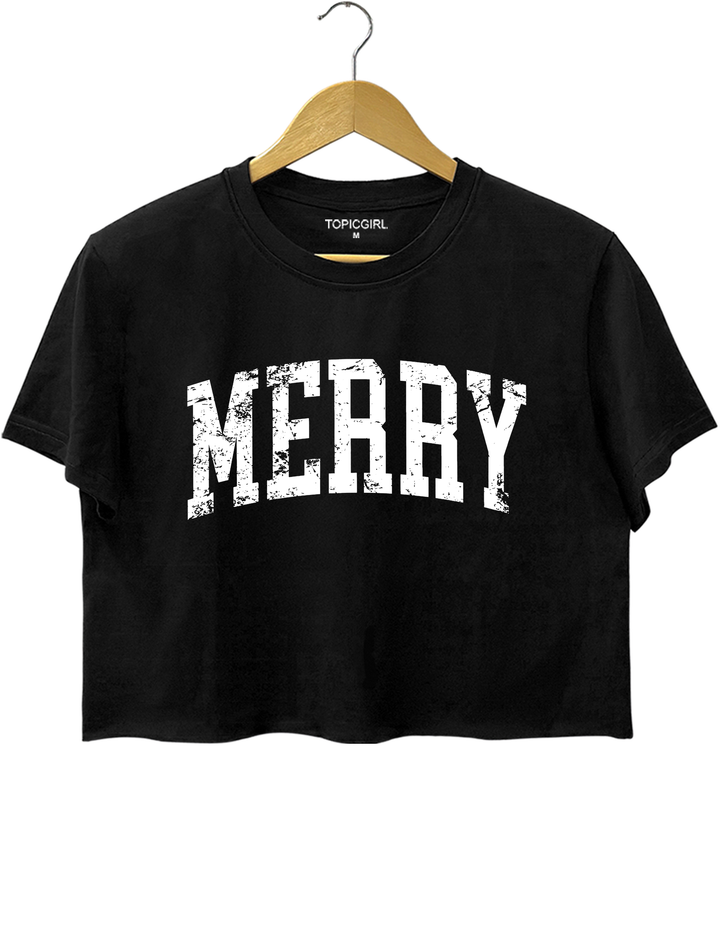 Retro Merry Crop Top - Black