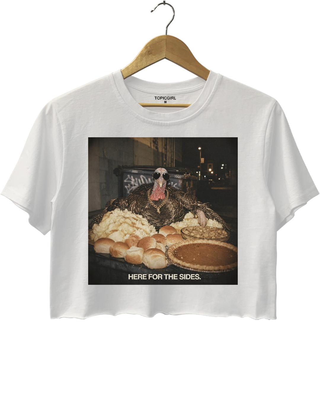 Here For The Sides Funny Thanksgiving Crop Top - White