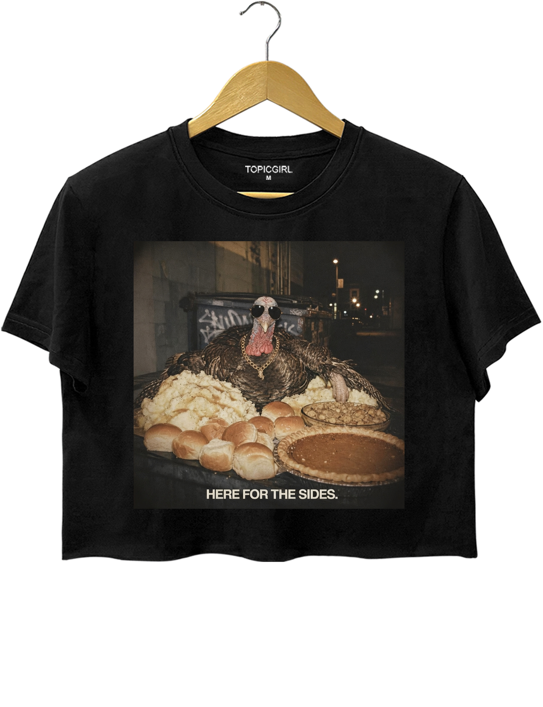 Here For The Sides Funny Thanksgiving Crop Top - Black
