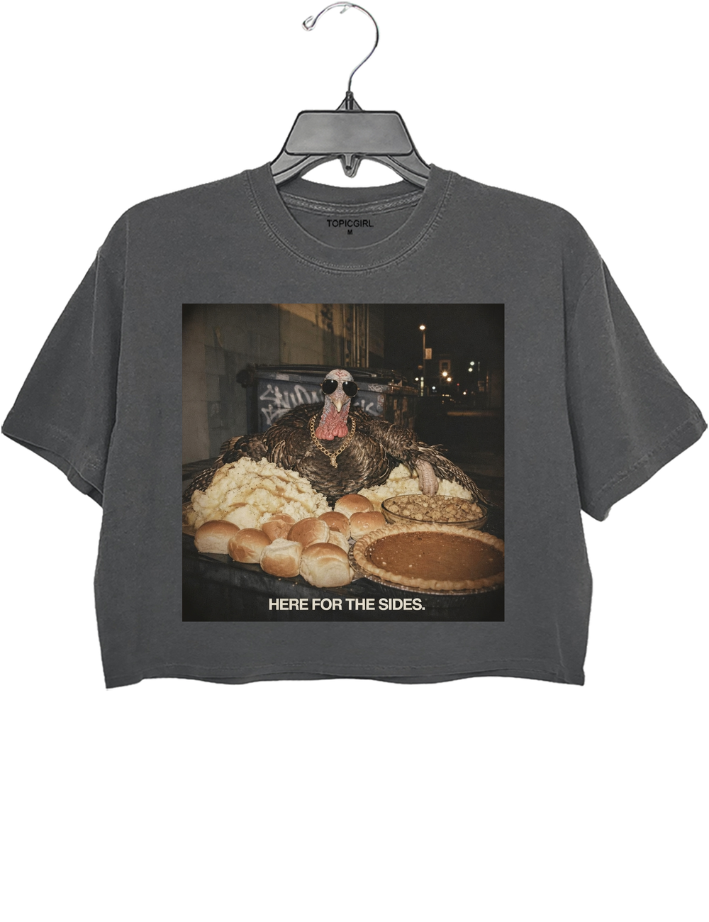 Here For The Sides Funny Thanksgiving Crop Top - Gray