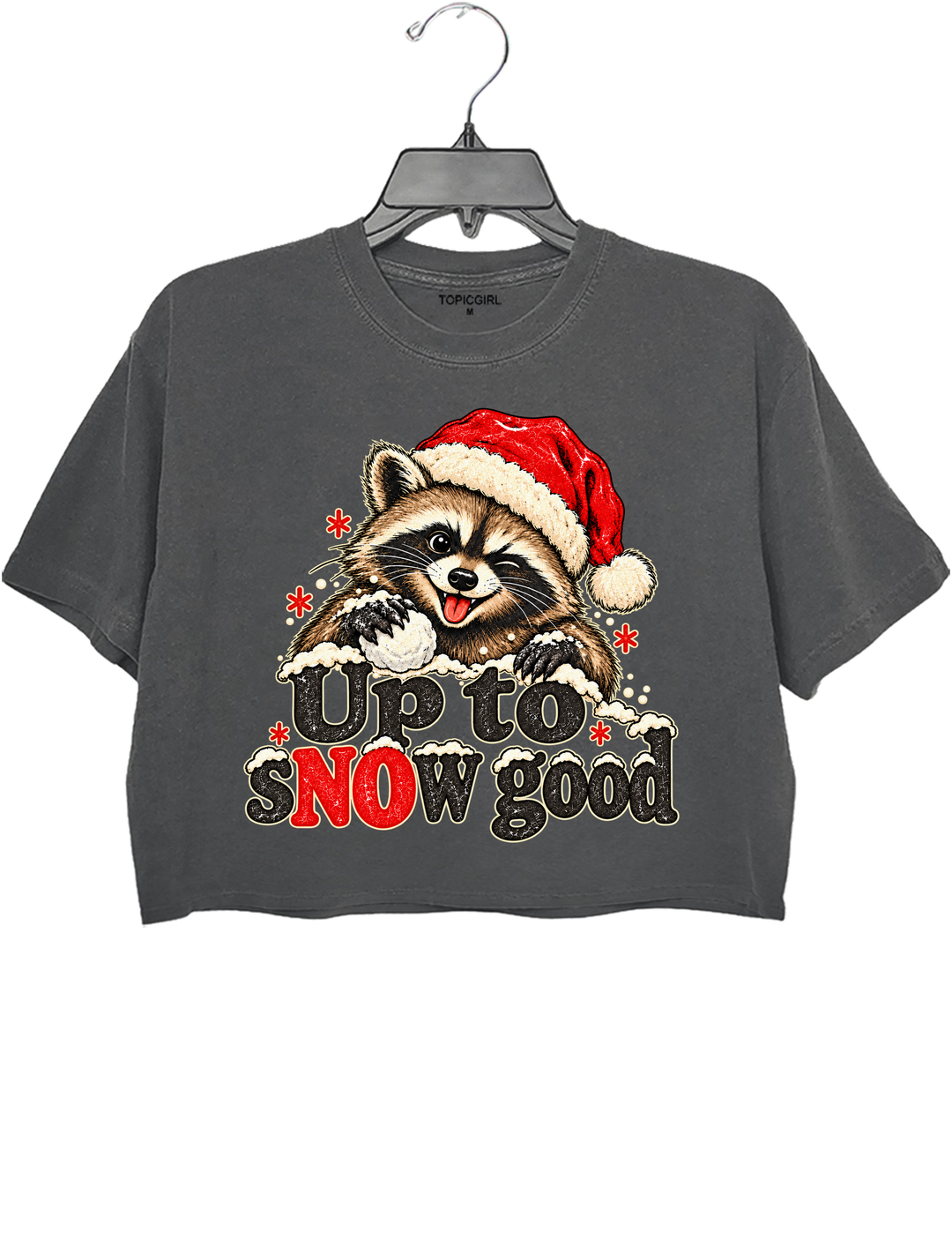Funny Up To Snow Good Raccoon Christmas Crop Top - Gray