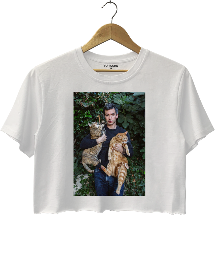 Nathan And His Kitties Crop Top - White