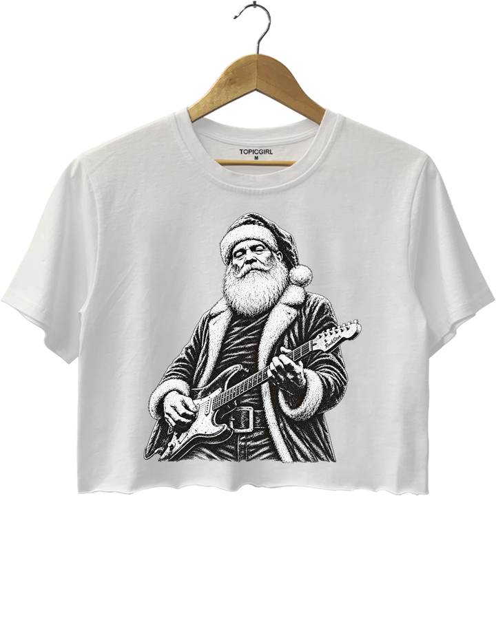 Rockin Santa Christmas Crop Top - White