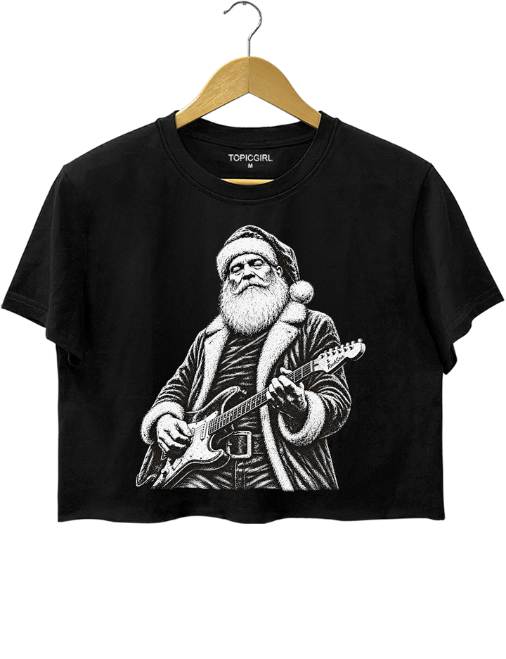 Rockin Santa Christmas Crop Top - Black