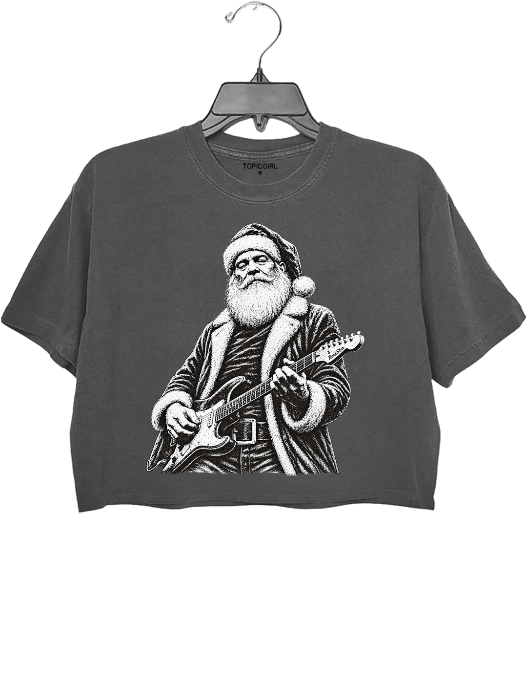 Rockin Santa Christmas Crop Top - Gray