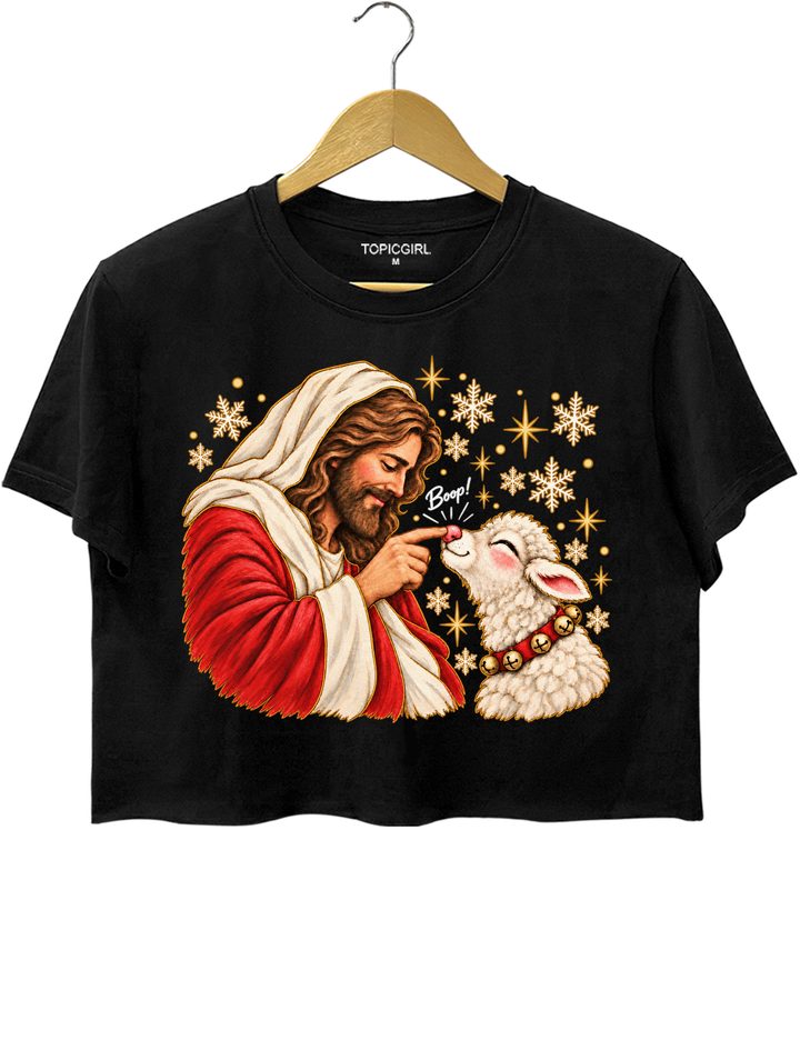 Jesus Boop Lamb Crop Top - Black