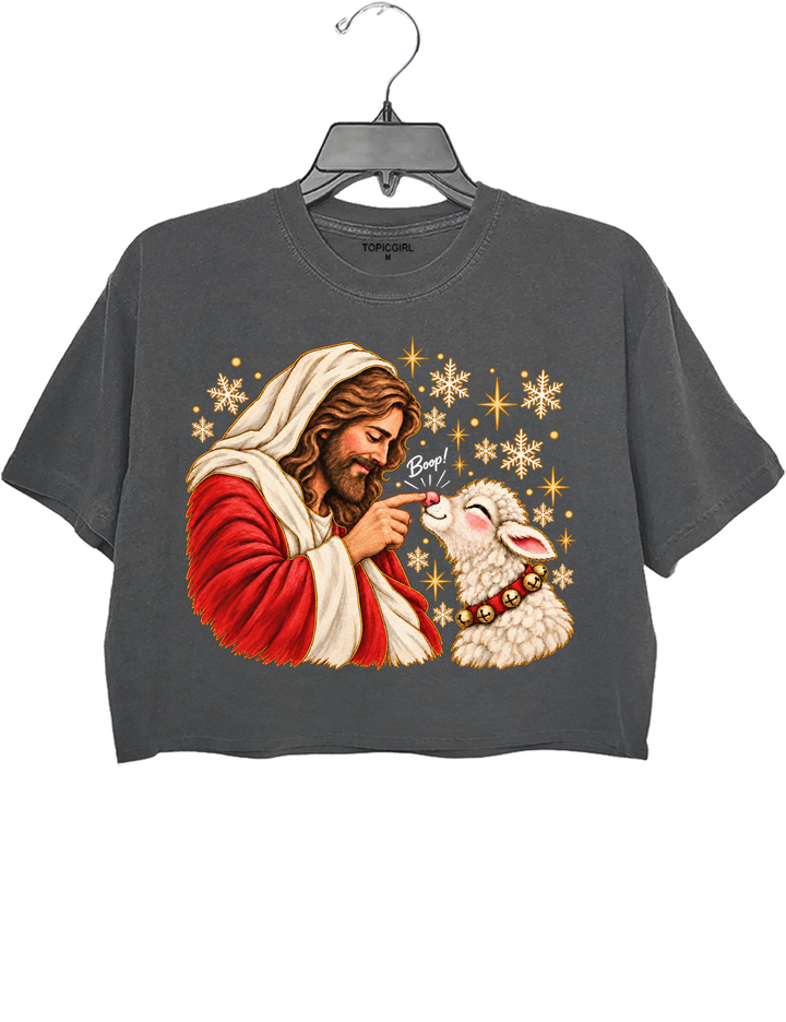 Jesus Boop Lamb Crop Top - Gray