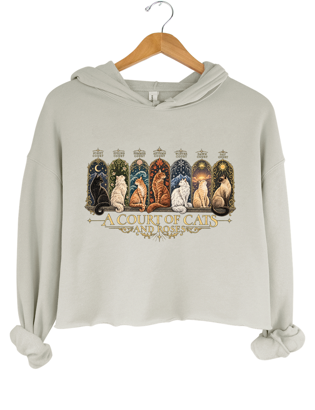 ACOTAR Inspired Cat Crop Hoodie - Gray