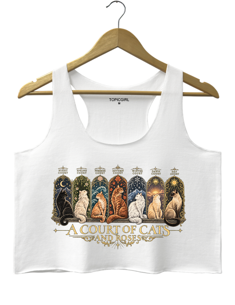 ACOTAR Inspired Cat Crop Tank Top - White