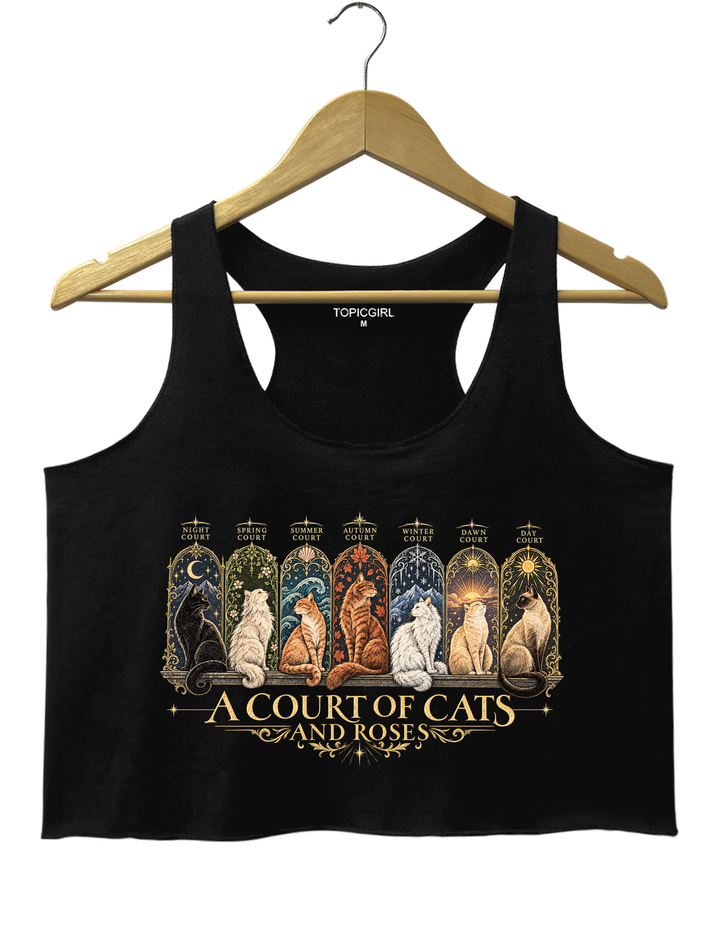ACOTAR Inspired Cat Crop Tank Top - Black