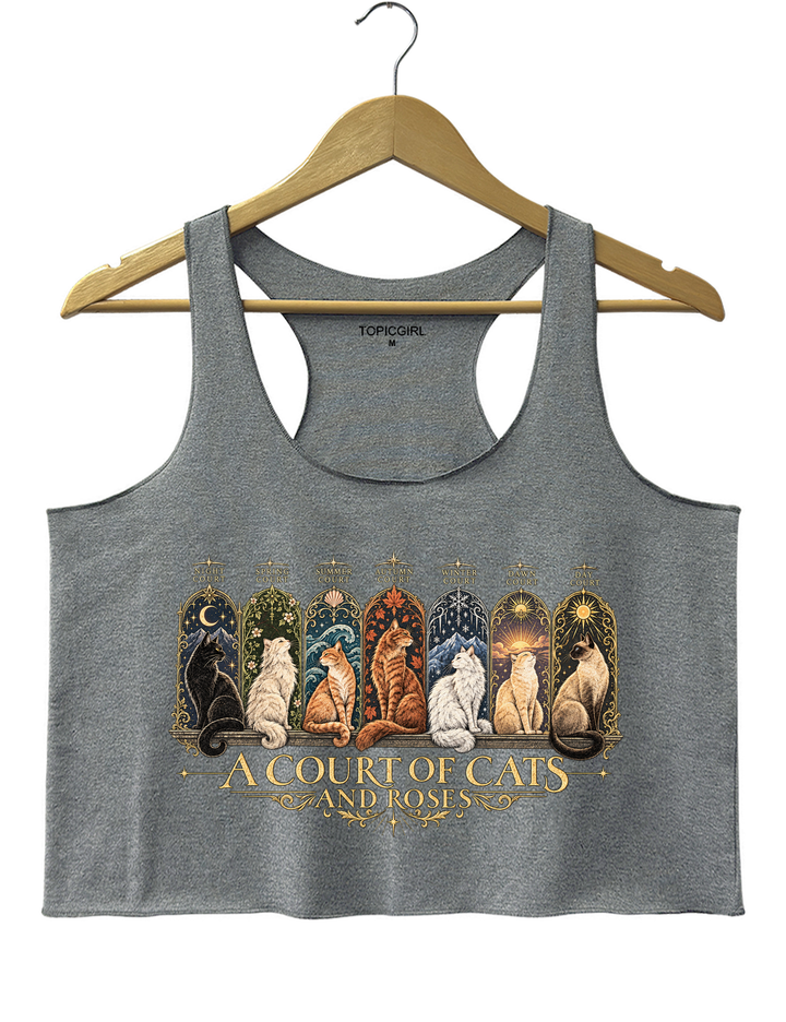 ACOTAR Inspired Cat Crop Tank Top - Gray