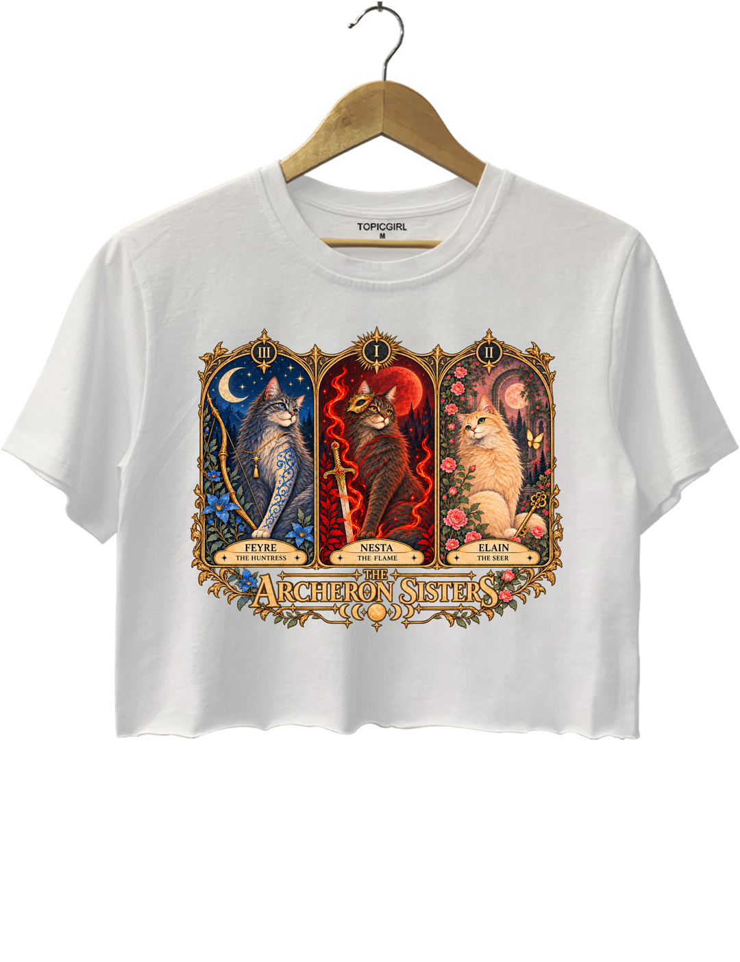 ACOTAR Archeron Sisters Cat Tarot Crop Top - White