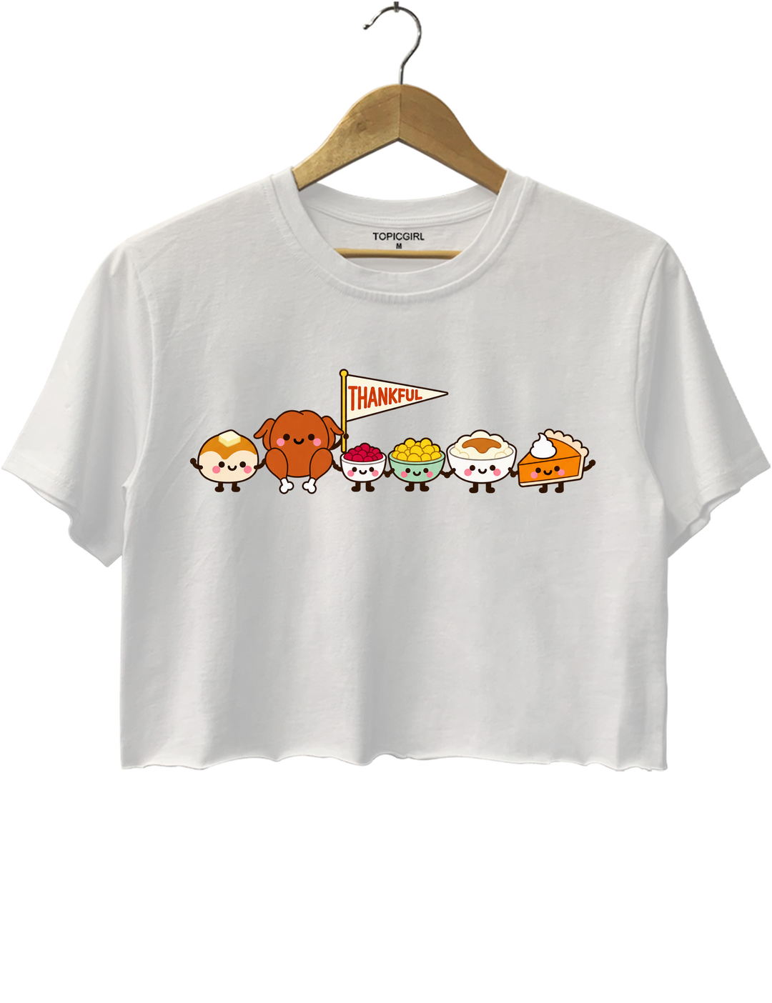 Cute Thanksgiving Food Crop Top - White