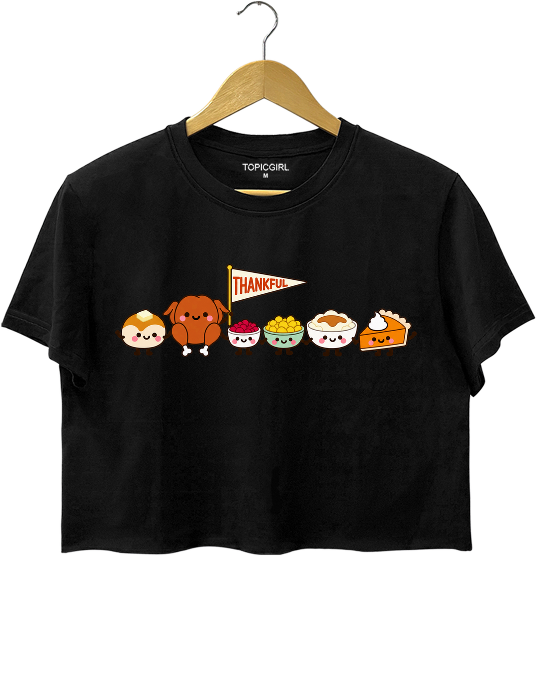 Cute Thanksgiving Food Crop Top - Black