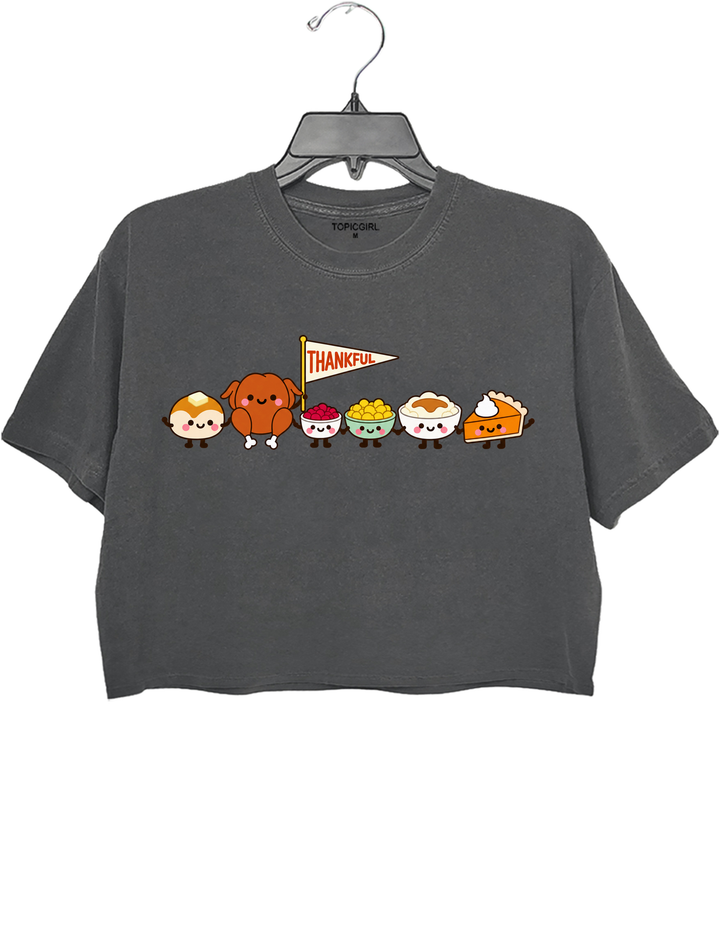 Cute Thanksgiving Food Crop Top - Gray