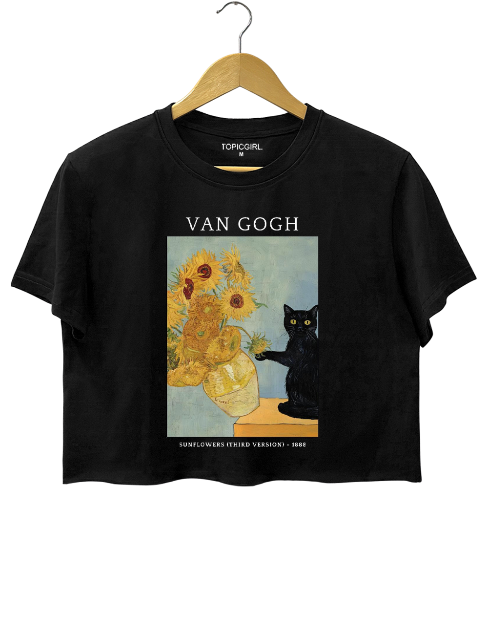 Van Gogh Sunflowers And Mischievous Cat Crop Top