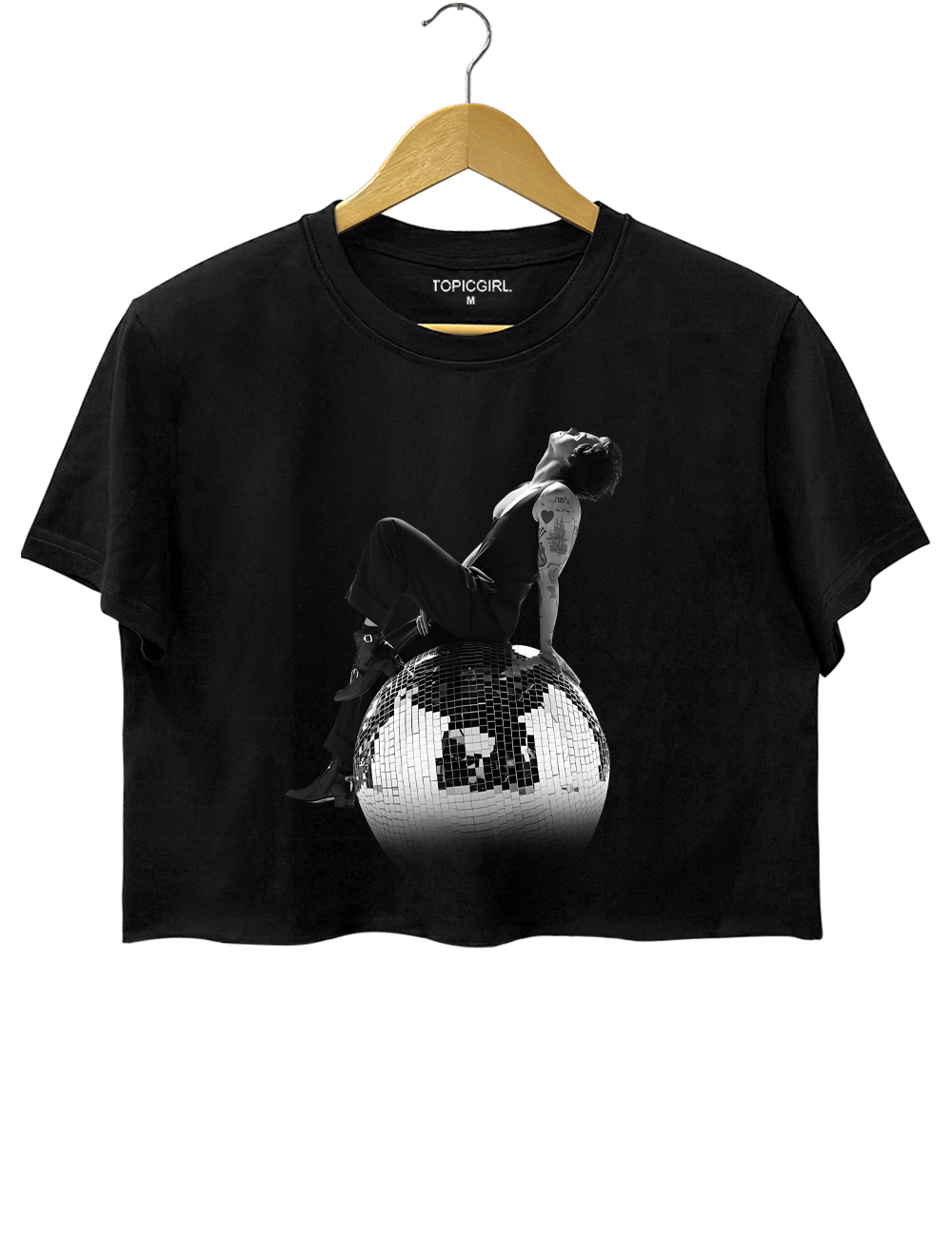 Harry Styles Seated Side View on a Disco Ball Crop Top