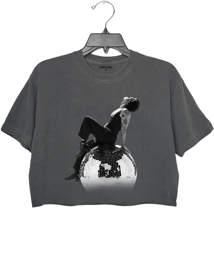 Harry Styles Seated Side View on a Disco Ball Crop Top