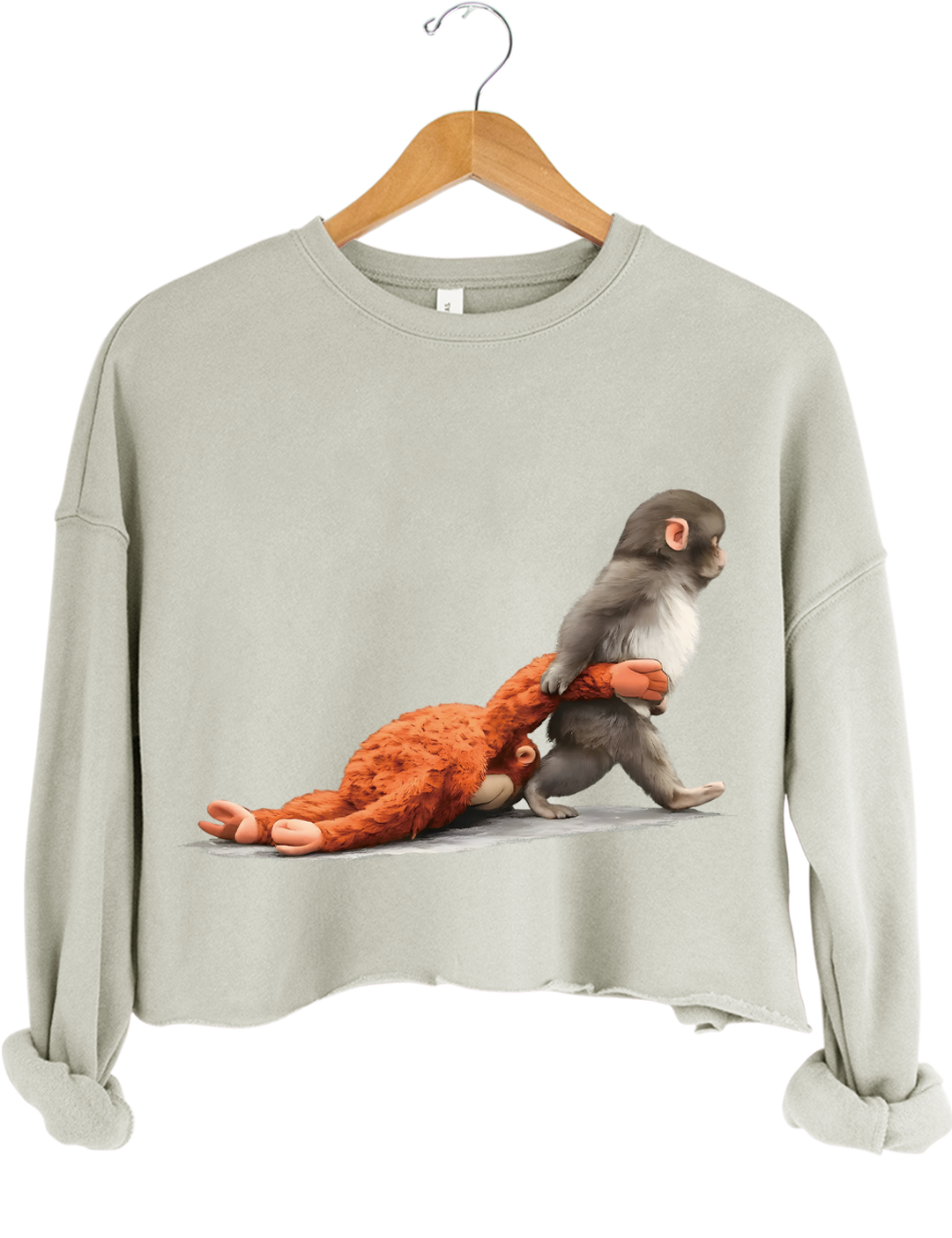 Baby Monkey Punch Holding Plush Toy Crop Sweatshirt